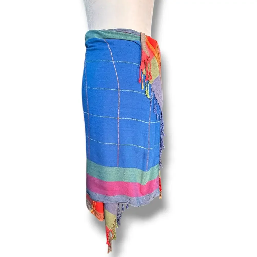 Multicolor Striped Fringe Scarf Lightweight‎ Wrap Shawl Boho Summer Accessory